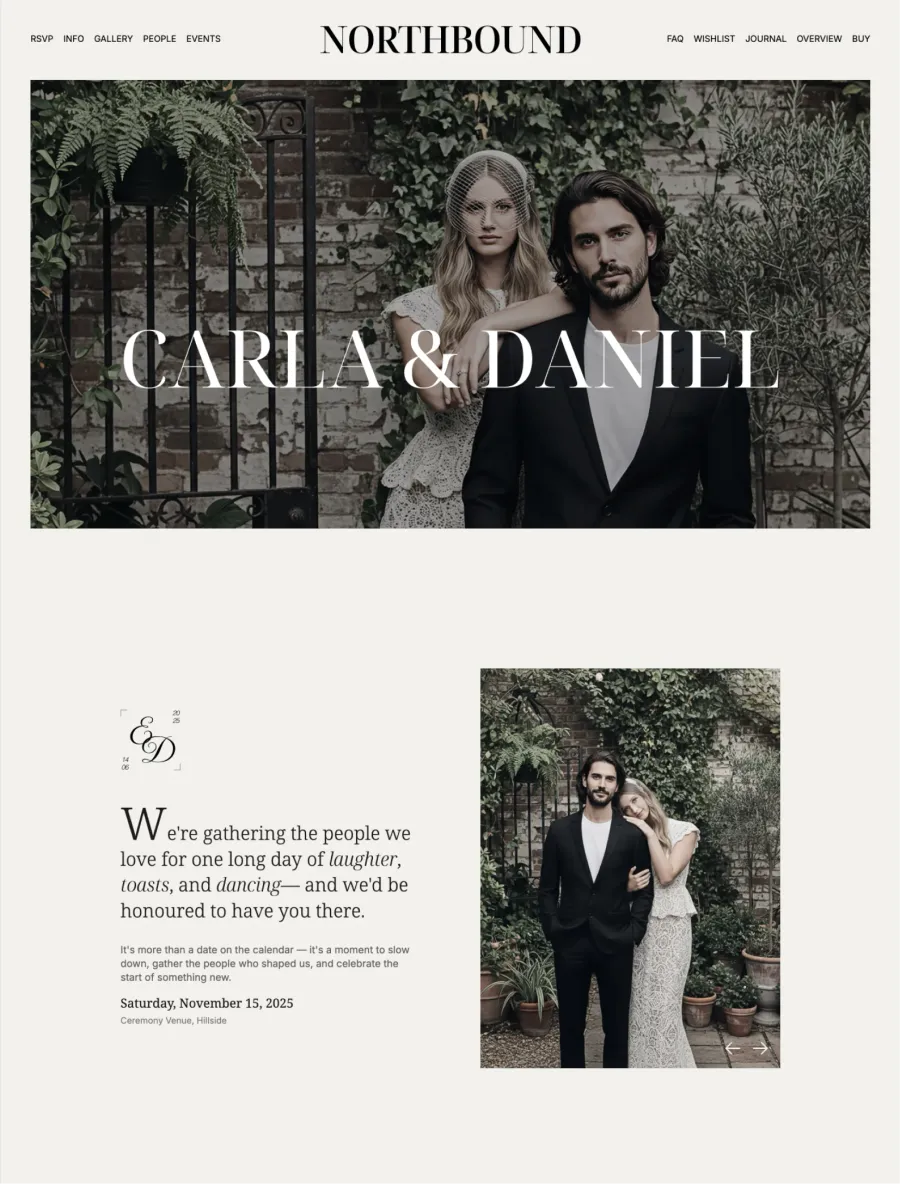 Northbound wedding landing page with elegant serif typography