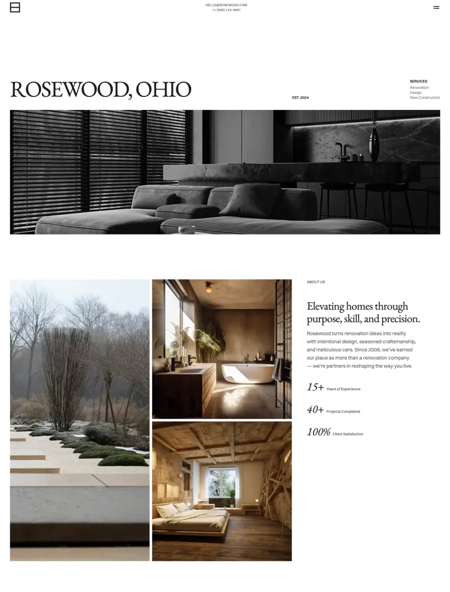Rosewood home renovation company homepage design