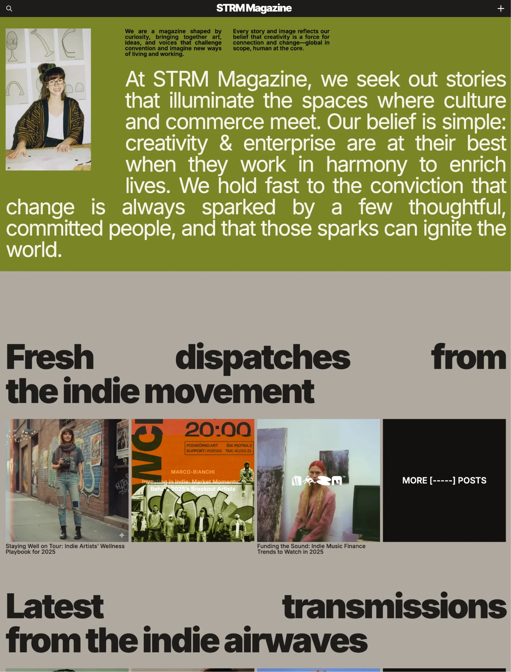 STRM Magazine homepage layout
