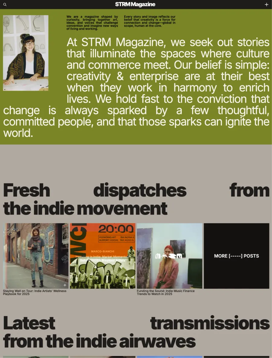 STRM Magazine homepage layout
