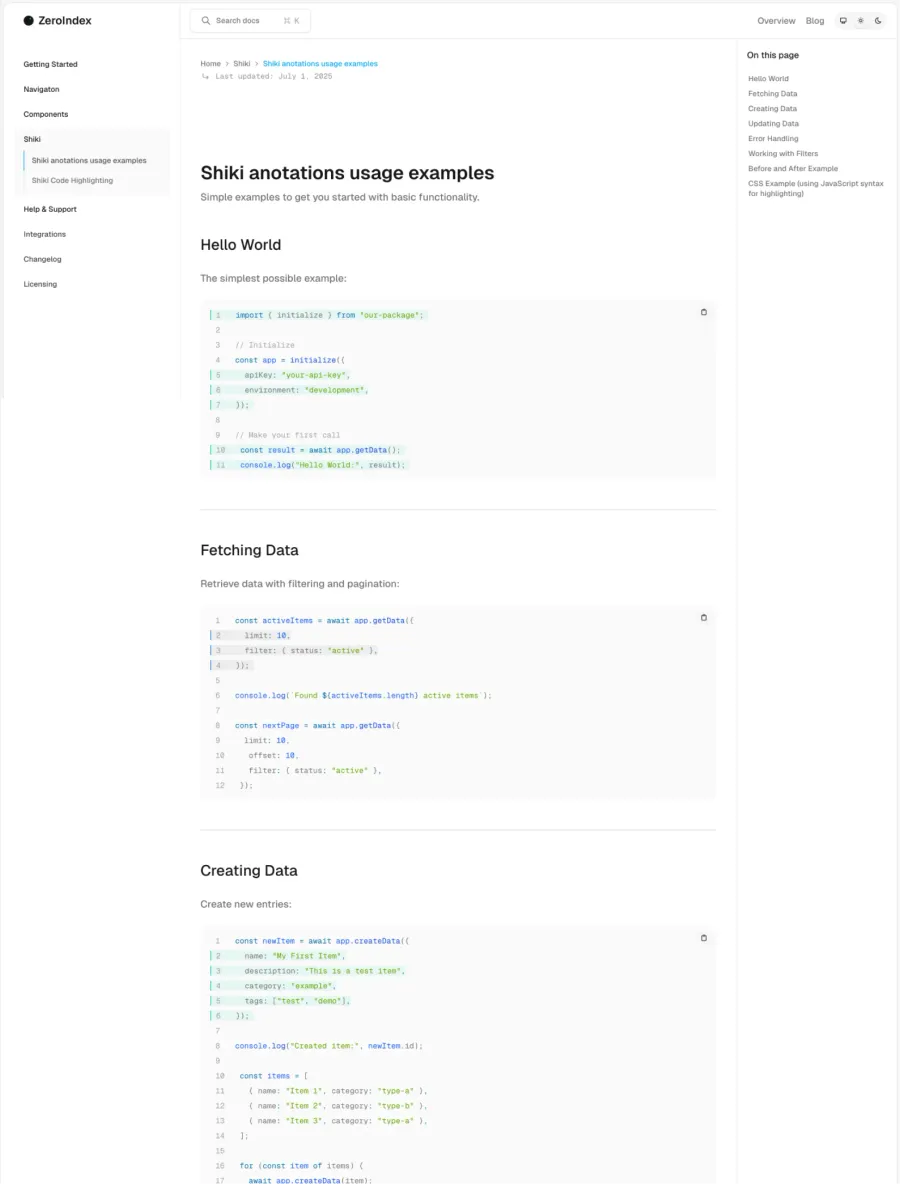 Zeroindex documentation structure preview