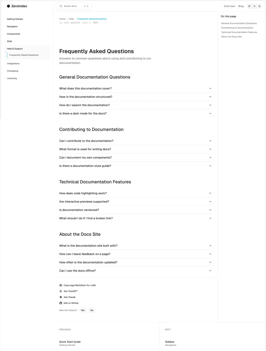 Zeroindex changelog page
